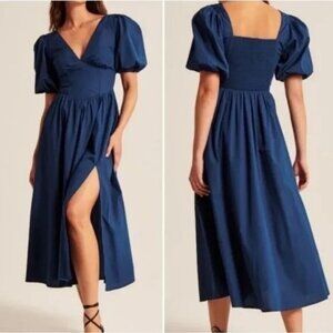 ABERCROMBIE FITCH Navy Puff Sleeve Corset Midi Dress NWT XXSP